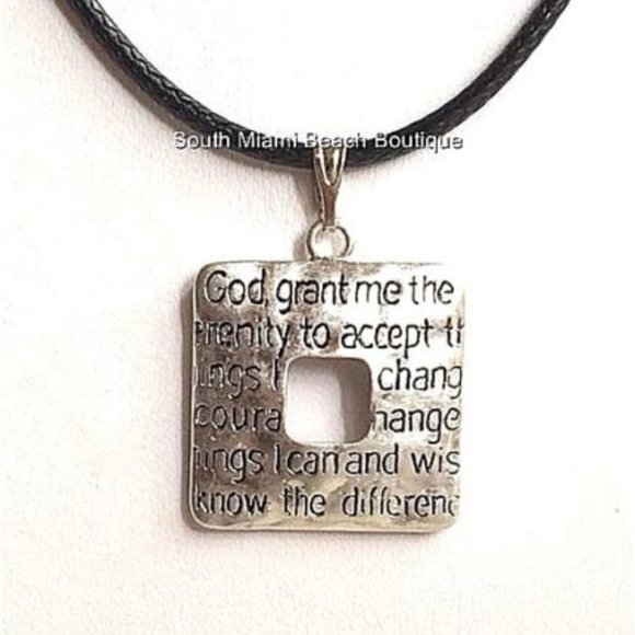 Silver Serenity Prayer Necklace 19" Message AA Al-Anon NA Adjustable Plated USA - Picture 2 of 8